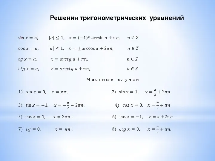 Решения тригонометрических уравнений