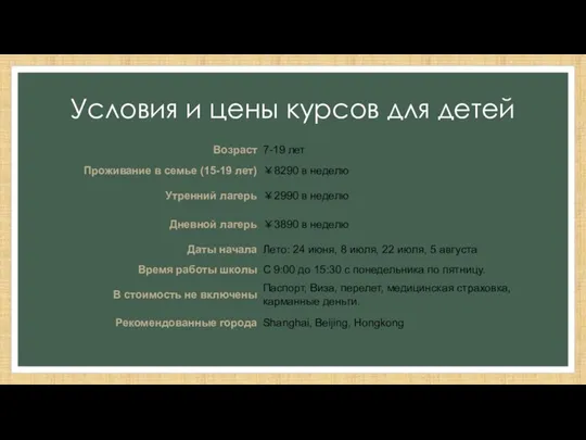 Условия и цены курсов для детей