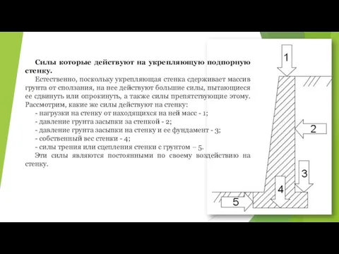 Силы которые действуют на укрепляющую подпорную стенку. Естественно, поскольку укрепляющая