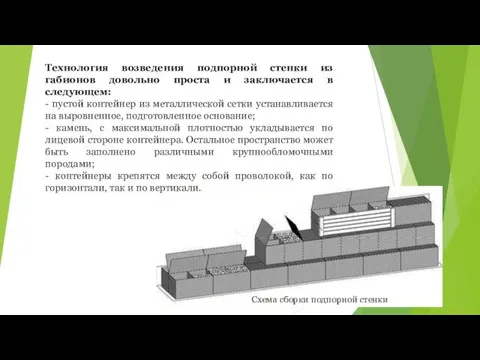 Технология возведения подпорной стенки из габионов довольно проста и заключается