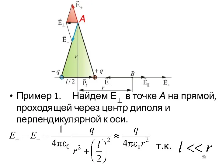 Пример 1. Найдем Е⊥ в точке А на прямой, проходящей