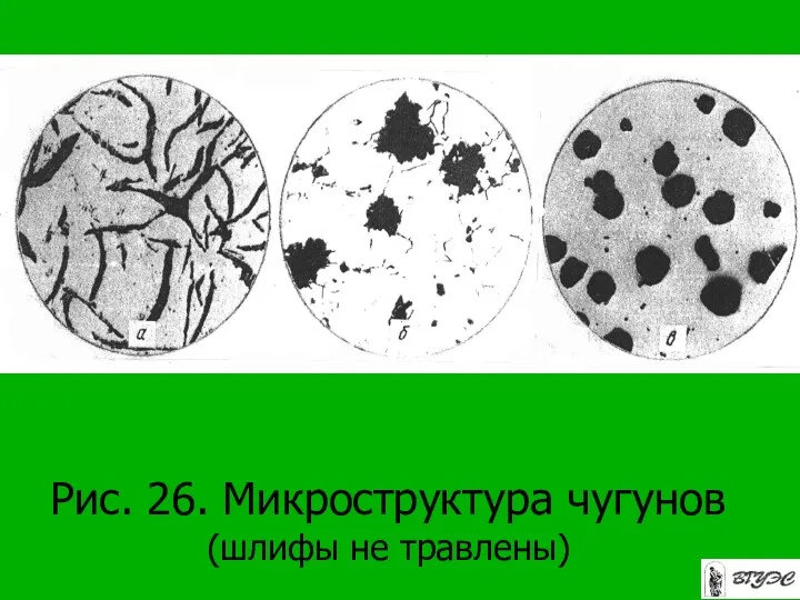 Рис. 26. Микроструктура чугунов (шлифы не травлены)