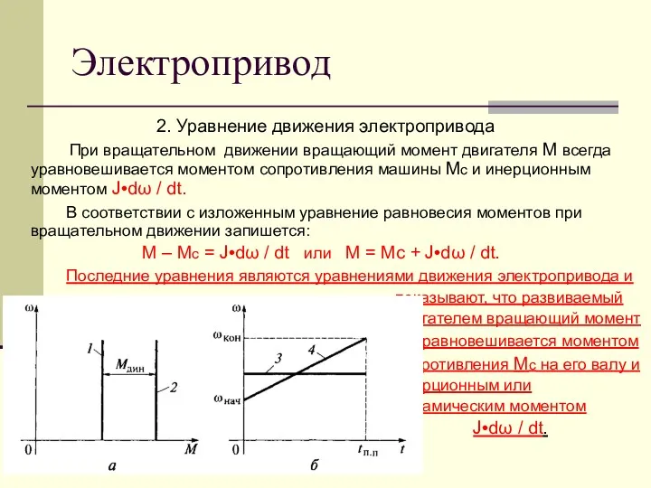 Электропривод 2. Уравнение движения электропривода При вращательном движении вращающий момент