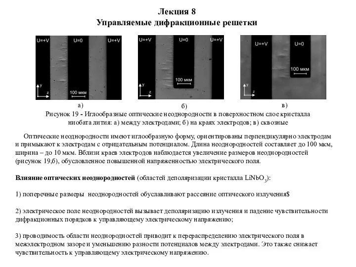 Рисунок 19 - Иглообразные оптические неоднородности в поверхностном слое кристалла