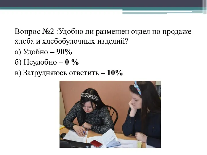 Вопрос №2 :Удобно ли размещен отдел по продаже хлеба и