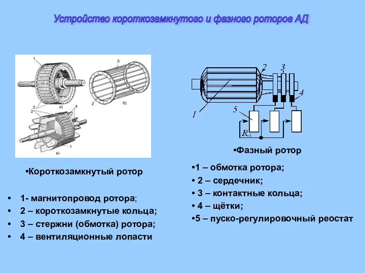 1- магнитопровод ротора; 2 – короткозамкнутые кольца; 3 – стержни