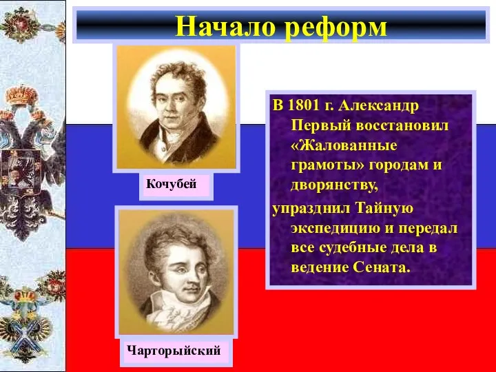 В 1801 г. Александр Первый восстановил «Жалованные грамоты» городам и