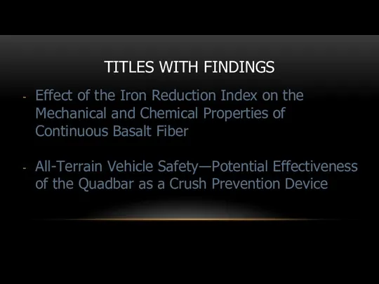 TITLES WITH FINDINGS Effect of the Iron Reduction Index on