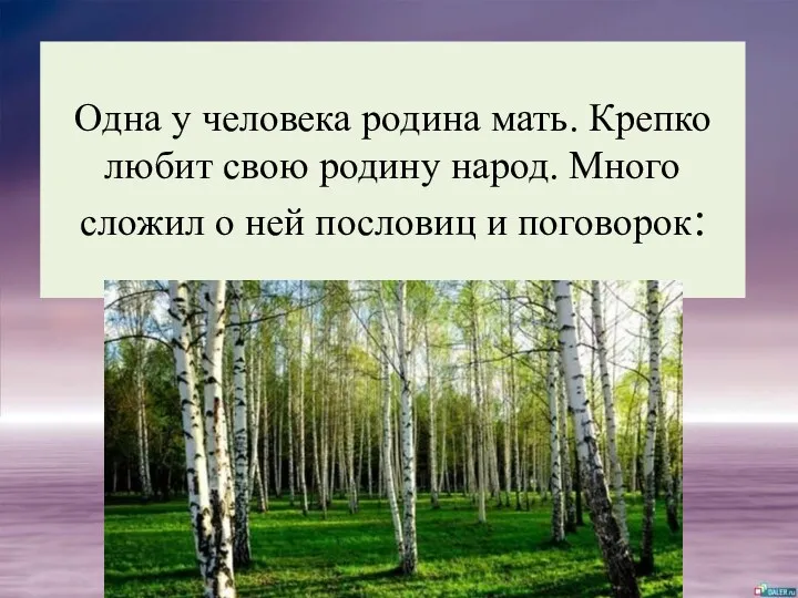 Одна у человека родина мать. Крепко любит свою родину народ.