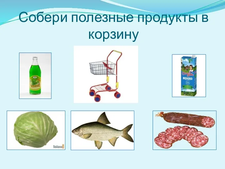 Собери полезные продукты в корзину