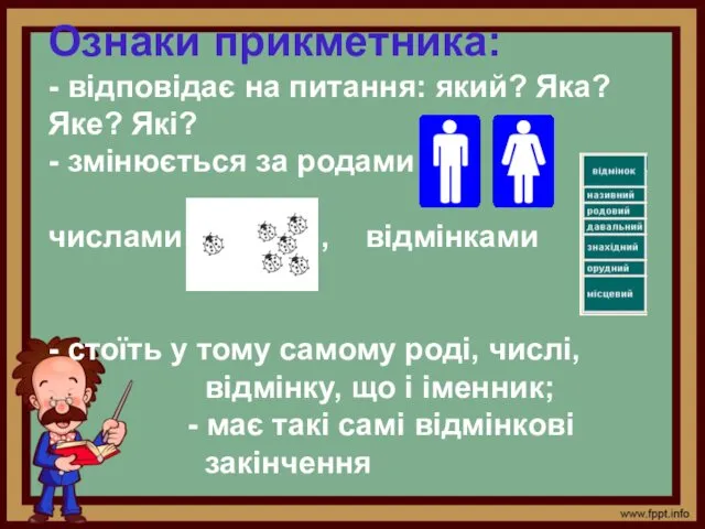 Ознаки прикметника: - відповідає на питання: який? Яка? Яке? Які?