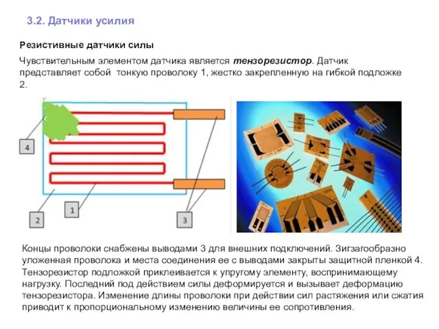 3.2. Датчики усилия Резистивные датчики силы Чувствительным элементом датчика является