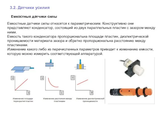 3.2. Датчики усилия Емкостные датчики силы Емкостные датчики силы относятся