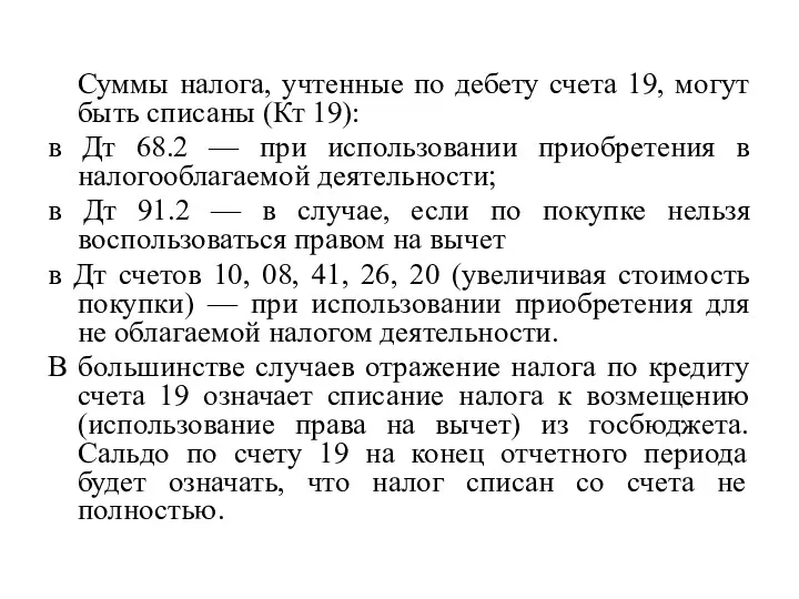 Суммы налога, учтенные по дебету счета 19, могут быть списаны