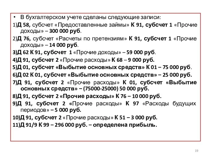 В бухгалтерском учете сделаны следующие записи: 1)Д 58, субсчет «Предоставленные