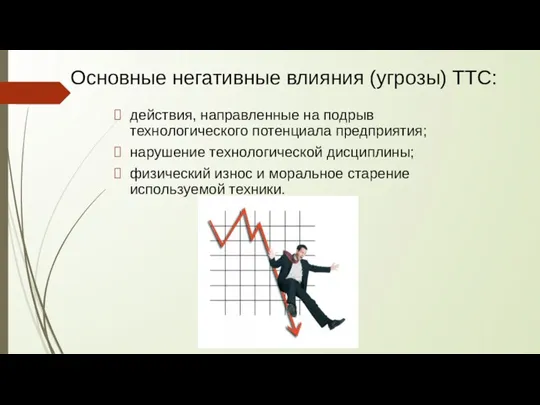 Основные негативные влияния (угрозы) ТТС: действия, направленные на подрыв технологического