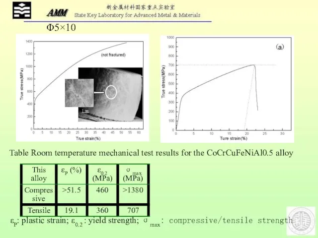 Table Room temperature mechanical test results for the CoCrCuFeNiAl0.5 alloy εP: plastic strain;