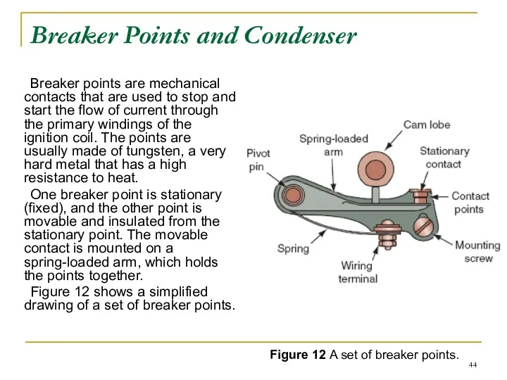 Breaker Points and Condenser Breaker points are mechanical contacts that