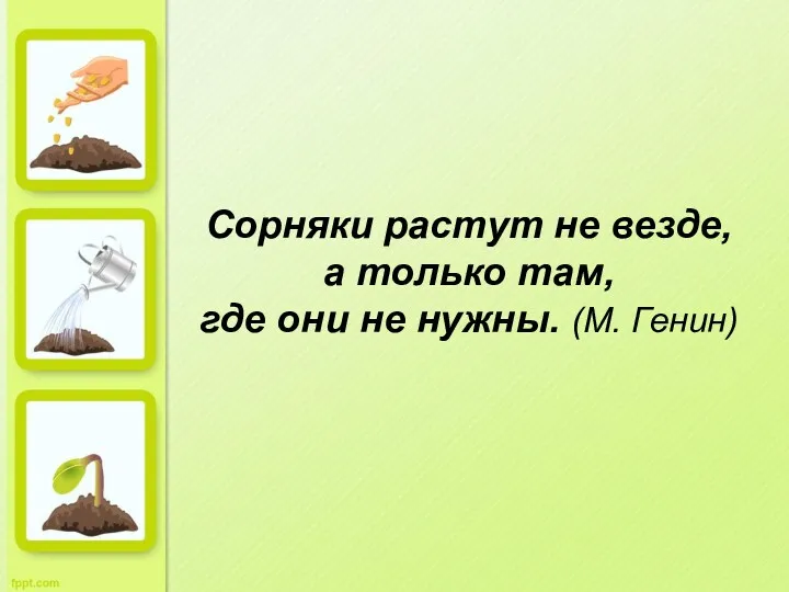 Сорняки растут не везде, а только там, где они не нужны. (М. Генин)