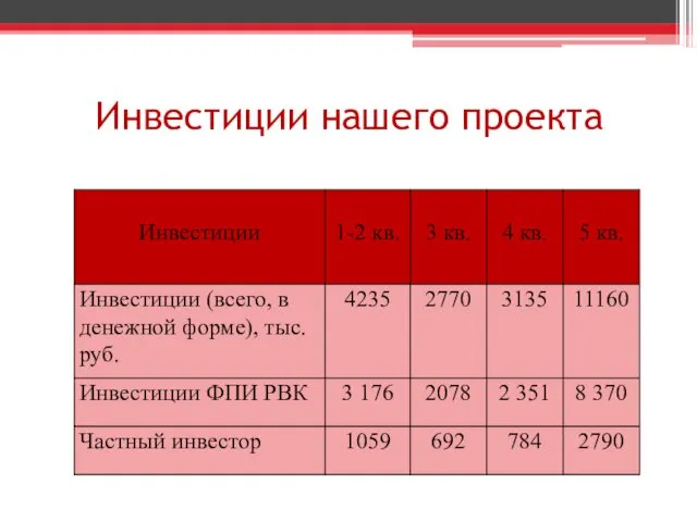 Инвестиции нашего проекта