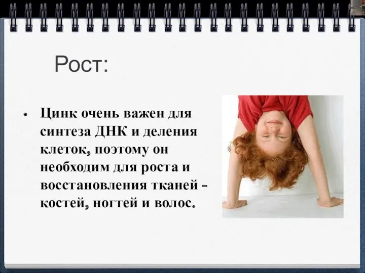 Рост: Цинк очень важен для синтеза ДНК и деления клеток,