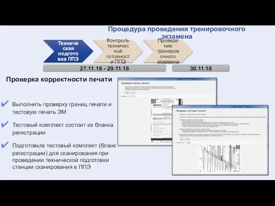 Техническая подготовка ППЭ Контроль технической готовности ППЭ Проведение тренировочного экзамена