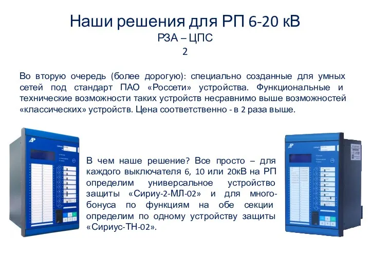 Наши решения для РП 6-20 кВ РЗА – ЦПС 2