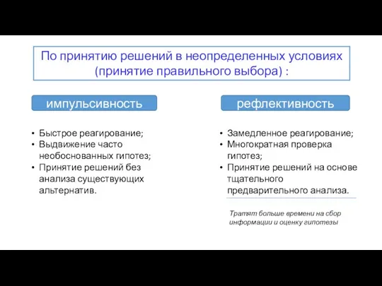 По принятию решений в неопределенных условиях (принятие правильного выбора) :