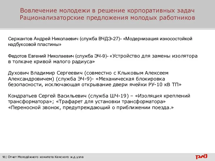 Вовлечение молодежи в решение корпоративных задач Рационализаторские предложения молодых работников