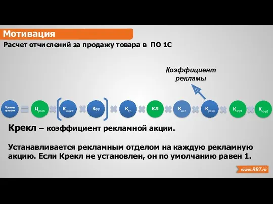 Расчет отчислений за продажу товара в ПО 1С Мотивация Крекл