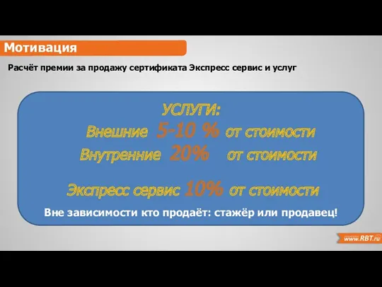 Мотивация Расчёт премии за продажу сертификата Экспресс сервис и услуг