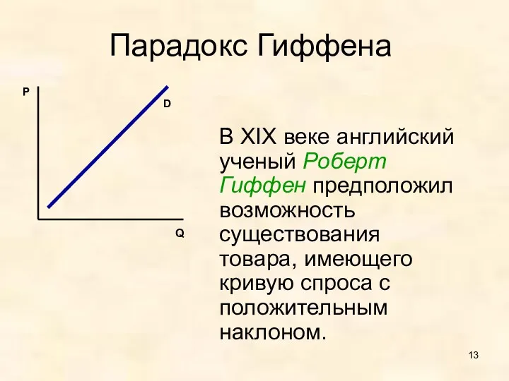 Парадокс Гиффена В XIX веке английский ученый Роберт Гиффен предположил