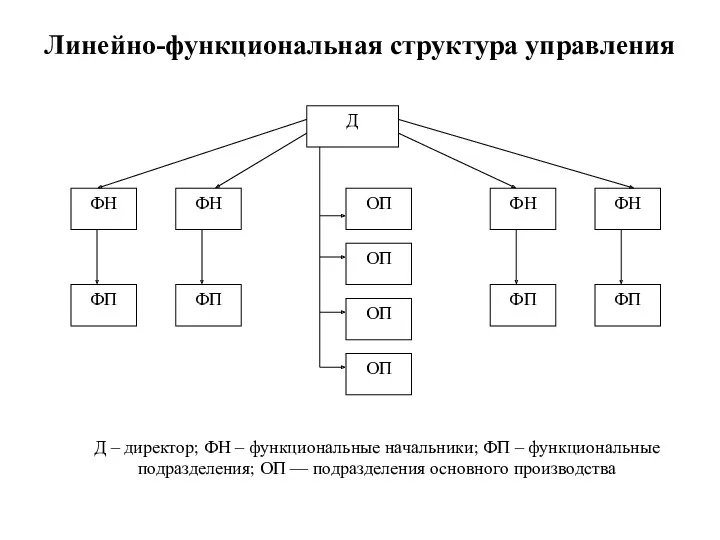 Линейно-функциональная структура управления Д – директор; ФН – функциональные начальники;