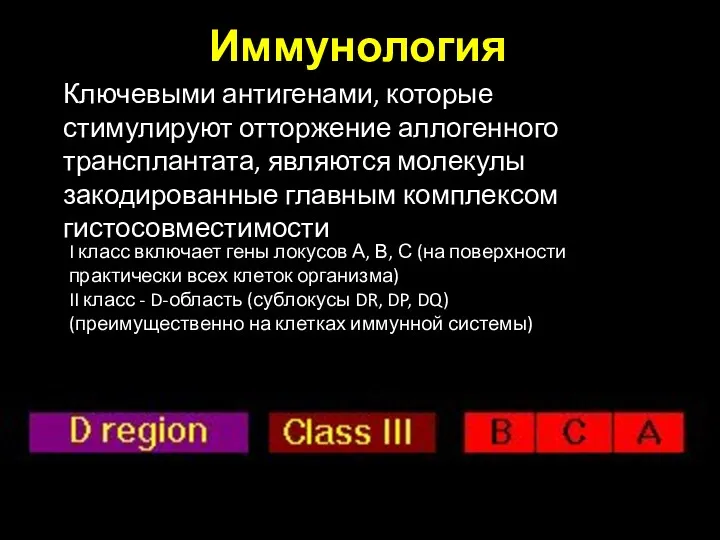 Иммунология Ключевыми антигенами, которые стимулируют отторжение аллогенного трансплантата, являются молекулы