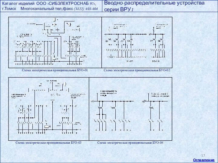 Каталог изделий ООО «СИБЭЛЕКТРОСНАБ 97», г.Томск Многоканальный тел/факс (3822) 403-404 Вводно-распределительные устройства серии ВРУ1 Оглавление