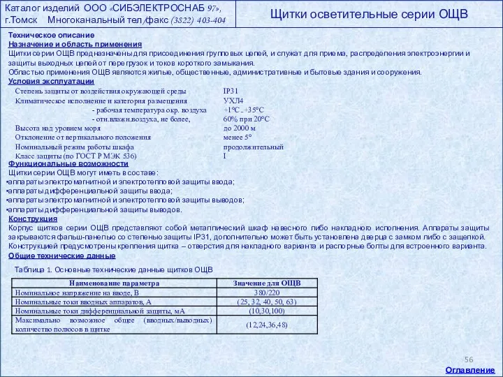 Техническое описание Назначение и область применения Щитки серии ОЩВ предназначены