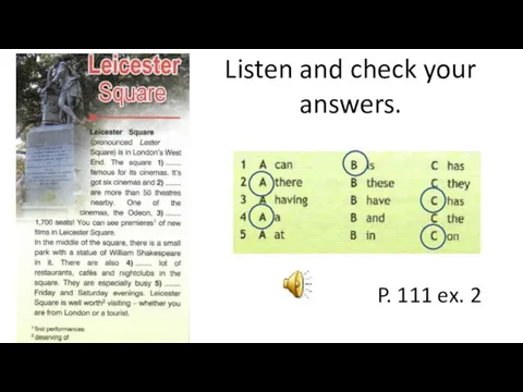 Listen and check your answers. P. 111 ex. 2