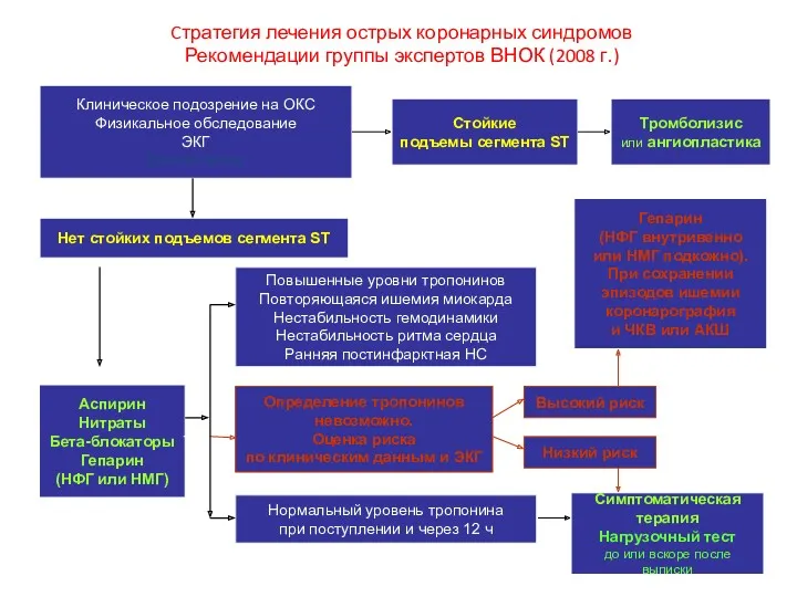 Cтратегия лечения острых коронарных синдромов Рекомендации группы экспертов ВНОК (2008