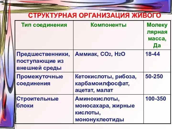 СТРУКТУРНАЯ ОРГАНИЗАЦИЯ ЖИВОГО