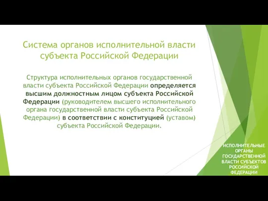 Система органов исполнительной власти субъекта Российской Федерации Структура исполнительных органов государственной власти субъекта