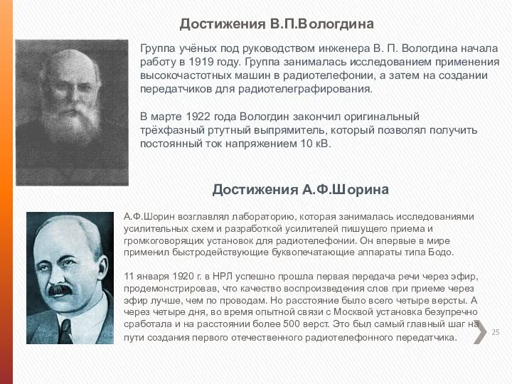 Достижения В.П.Вологдина Группа учёных под руководством инженера В. П. Вологдина