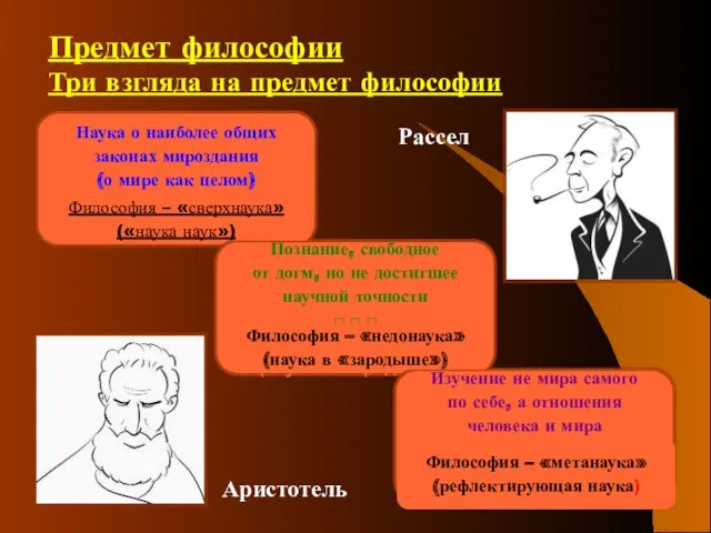 Предмет философии Три взгляда на предмет философии Наука о наиболее