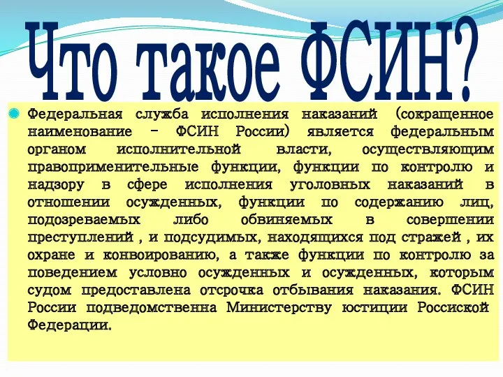 Что такое ФСИН? Федеральная служба исполнения наказаний (сокращенное наименование -