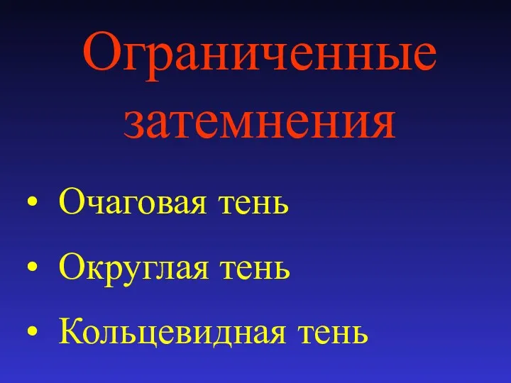 Ограниченные затемнения Очаговая тень Округлая тень Кольцевидная тень