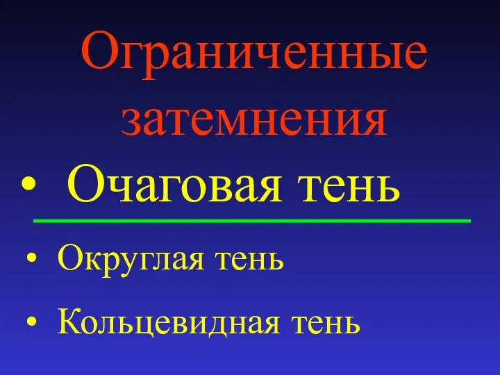 Ограниченные затемнения Очаговая тень Округлая тень Кольцевидная тень