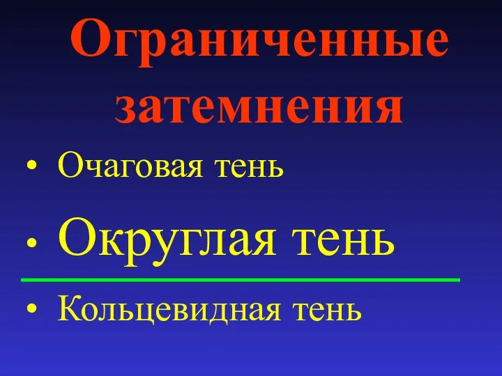 Ограниченные затемнения Очаговая тень Округлая тень Кольцевидная тень