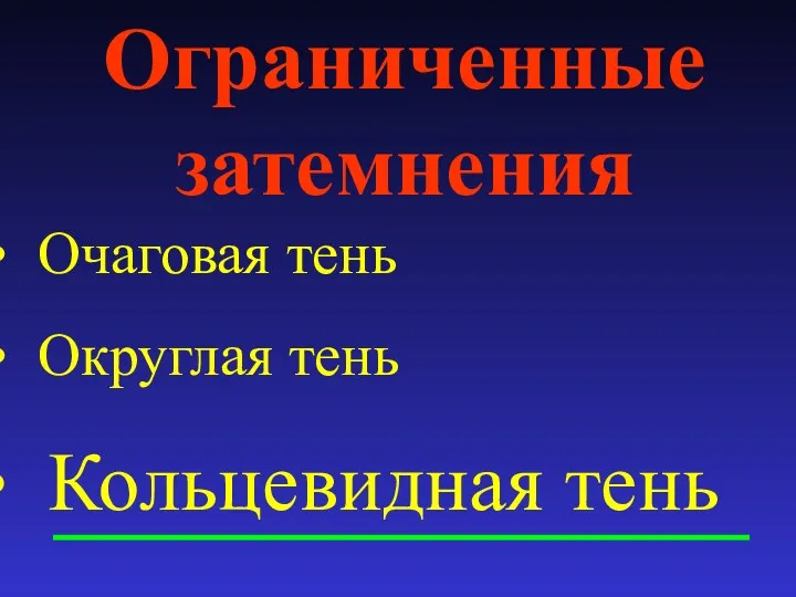 Ограниченные затемнения Очаговая тень Округлая тень Кольцевидная тень