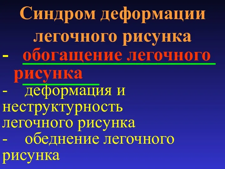 Синдром деформации легочного рисунка - обогащение легочного рисунка - деформация