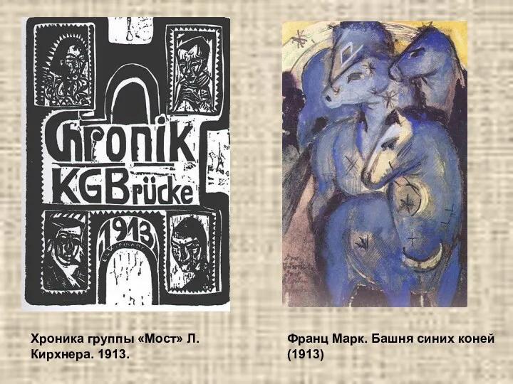 Хроника группы «Мост» Л. Кирхнера. 1913. Франц Марк. Башня синих коней (1913)