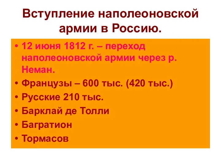 Вступление наполеоновской армии в Россию. 12 июня 1812 г. –